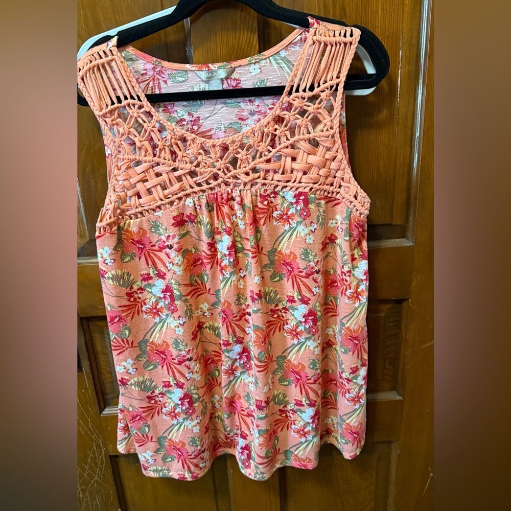 White Stag Plus Size Tank Top 20 Coral Crocheted 100% Polyester Sleeveless EUC